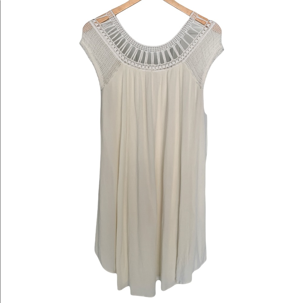 Free People Cream Mini Boho Dress with Crochet Neckline - XS /TP